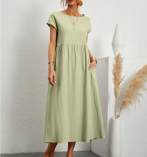 Women's Linen Midi Dress for Wedding Guests in Light Green