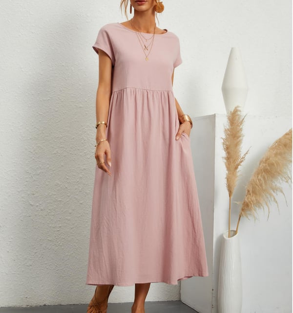 Women's Linen Midi Dress for Wedding Guests in Pink