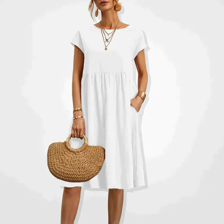 Women's Linen Midi Dress for Wedding Guests in White
