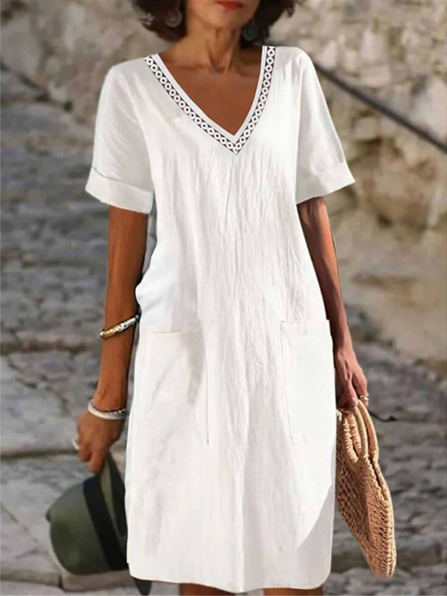 Women's Linen Midi Summer Dress in White