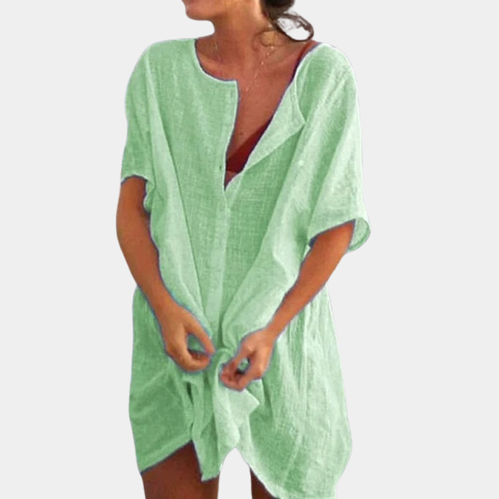 Women's Linen Mini Dress for Wedding Guests in Green 1