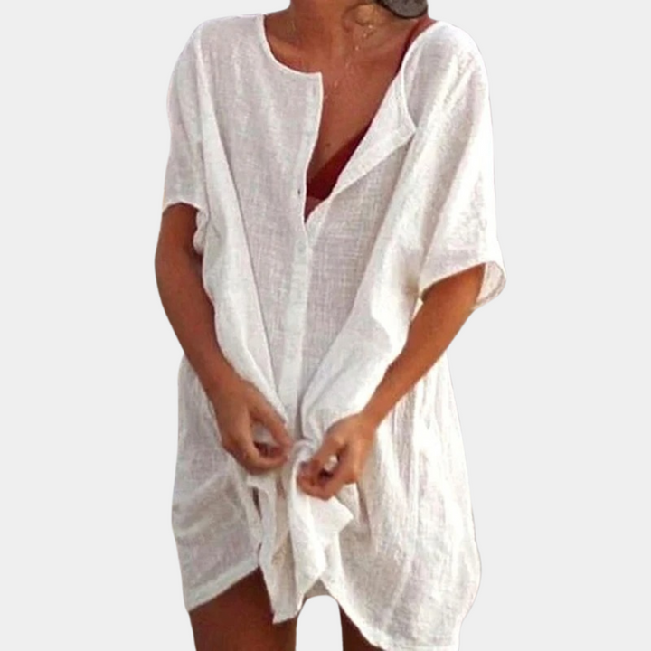 Women's Linen Mini Dress for Wedding Guests in White