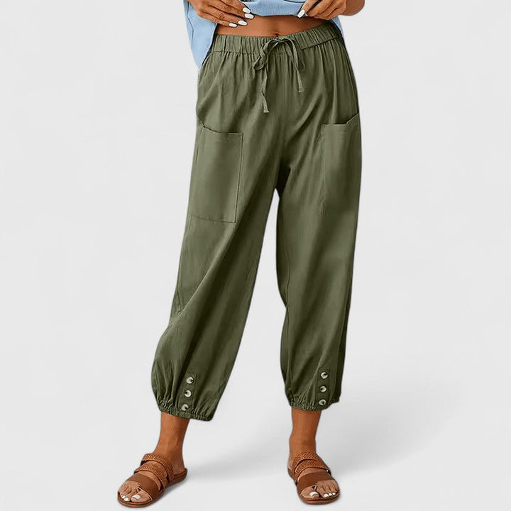 Women's Linen Tapered Pants in Armeegrün
