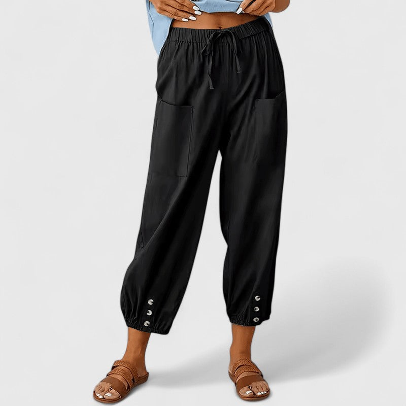 Women's Linen Tapered Pants in Black