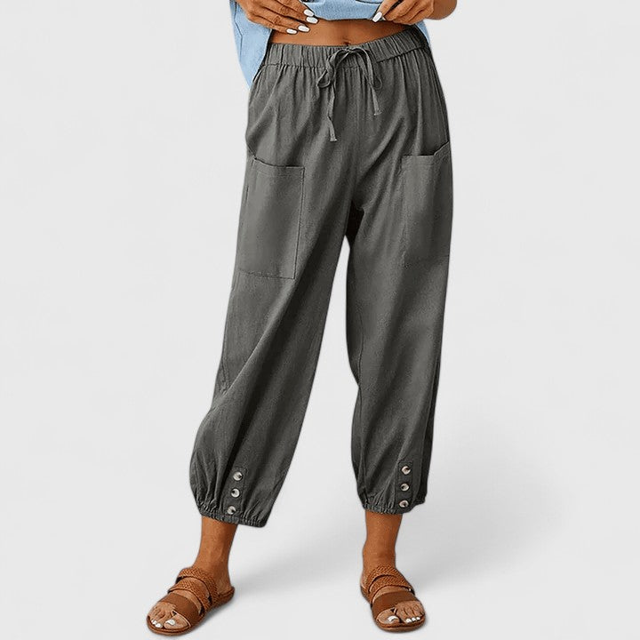 Women's Linen Tapered Pants in Dark Grey