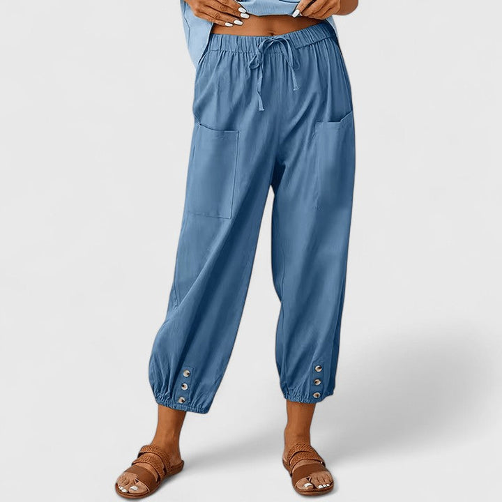 Women's Linen Tapered Pants in Denimblau