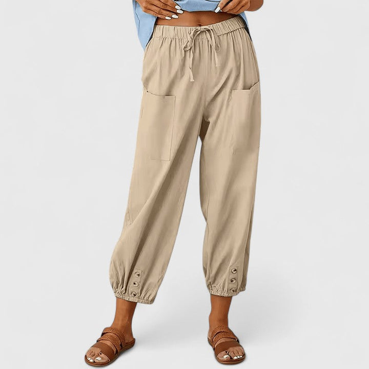 Women's Linen Tapered Pants in Khaki