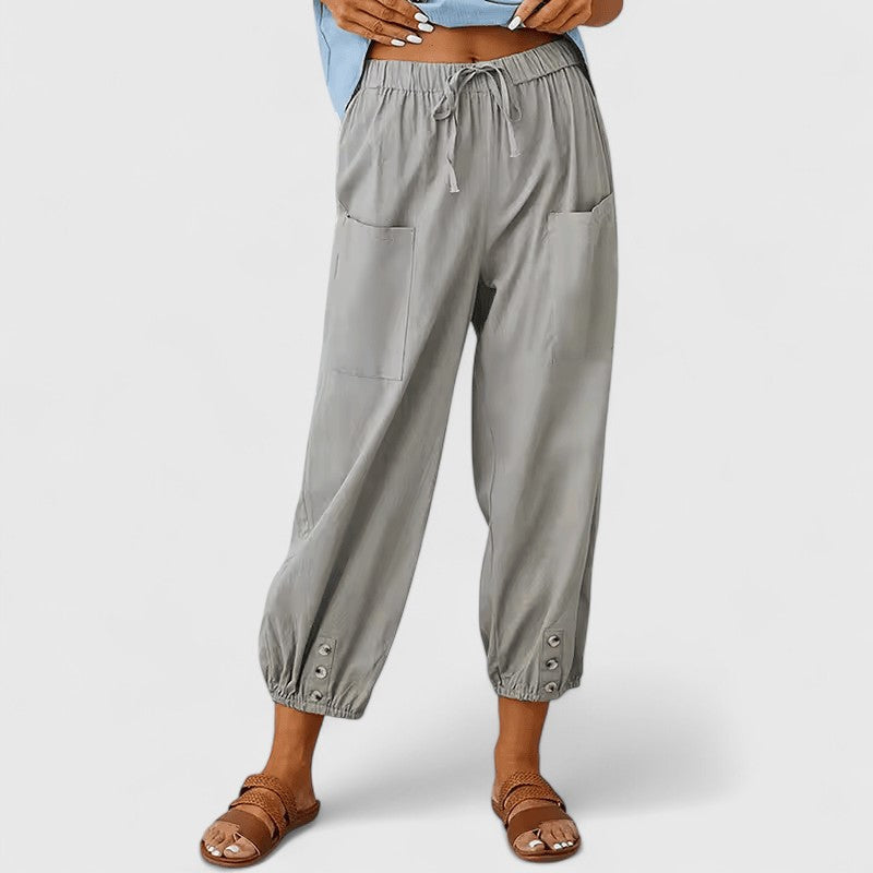 Women's Linen Tapered Pants in Light Grey