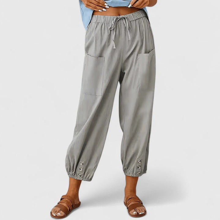 Women's Linen Tapered Pants in Light Grey