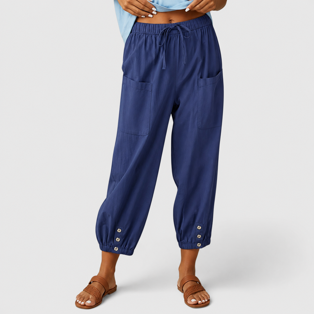 Women's Linen Tapered Pants in Navy