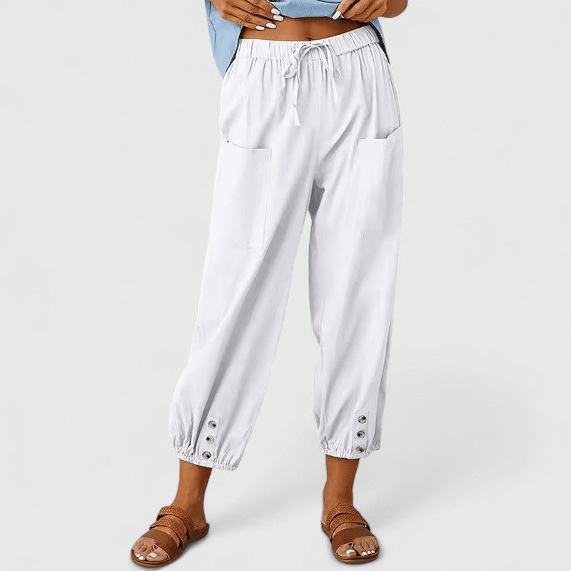 Women's Linen Tapered Pants in White