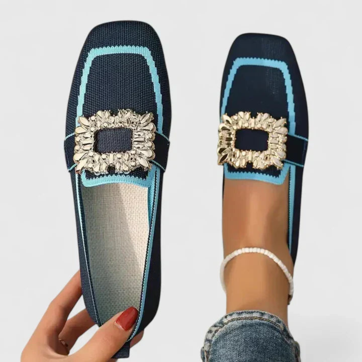 Women's Loafer with Crystal Buckle Detail in Blue