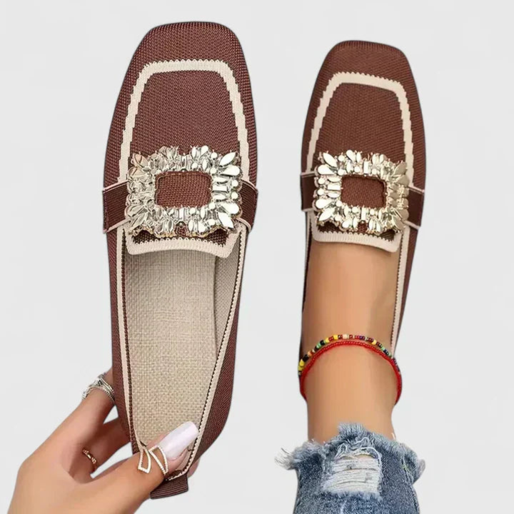 Women's Loafer with Crystal Buckle Detail in Brown