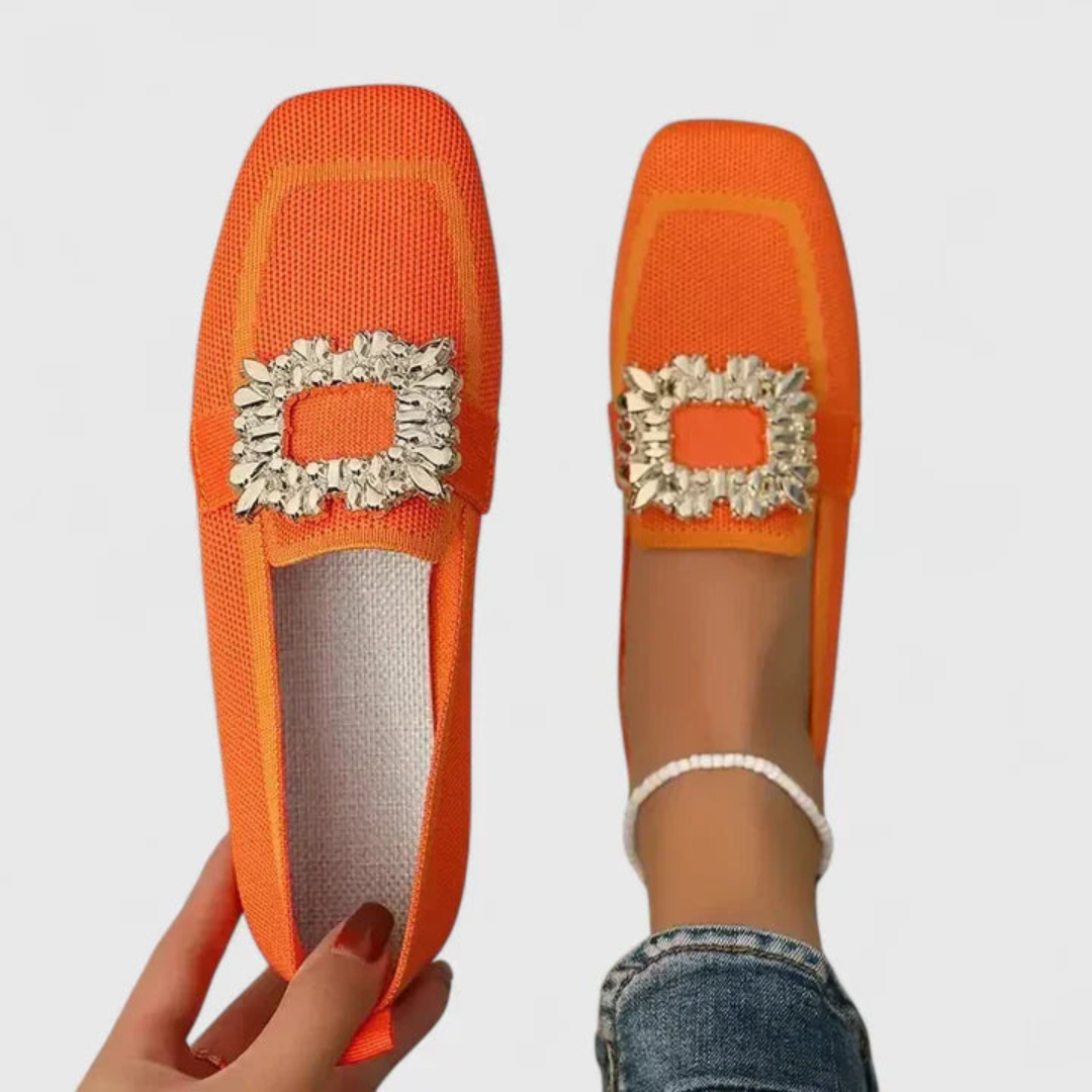 Women's Loafer with Crystal Buckle Detail in Orange