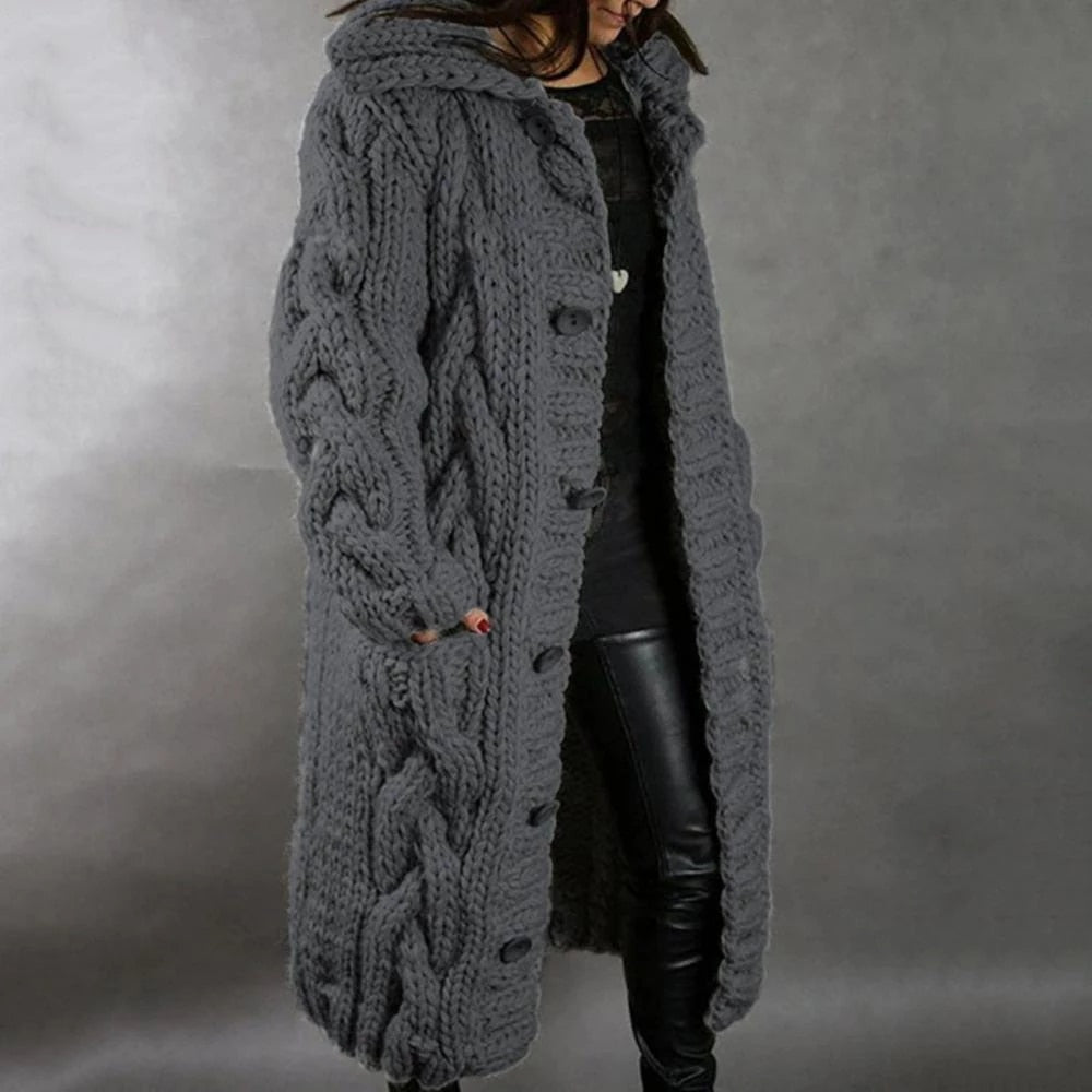 Women's Long Cardigan for Autumn in Dark Grey