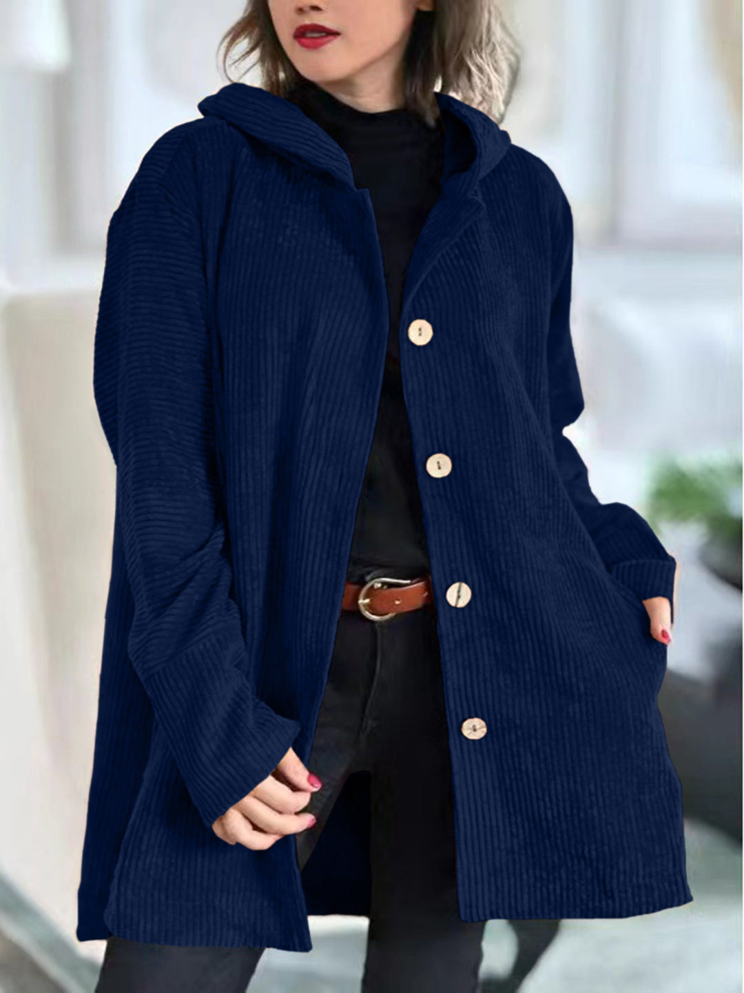 Women's Long Cardigan for Elegant Layering in Navy