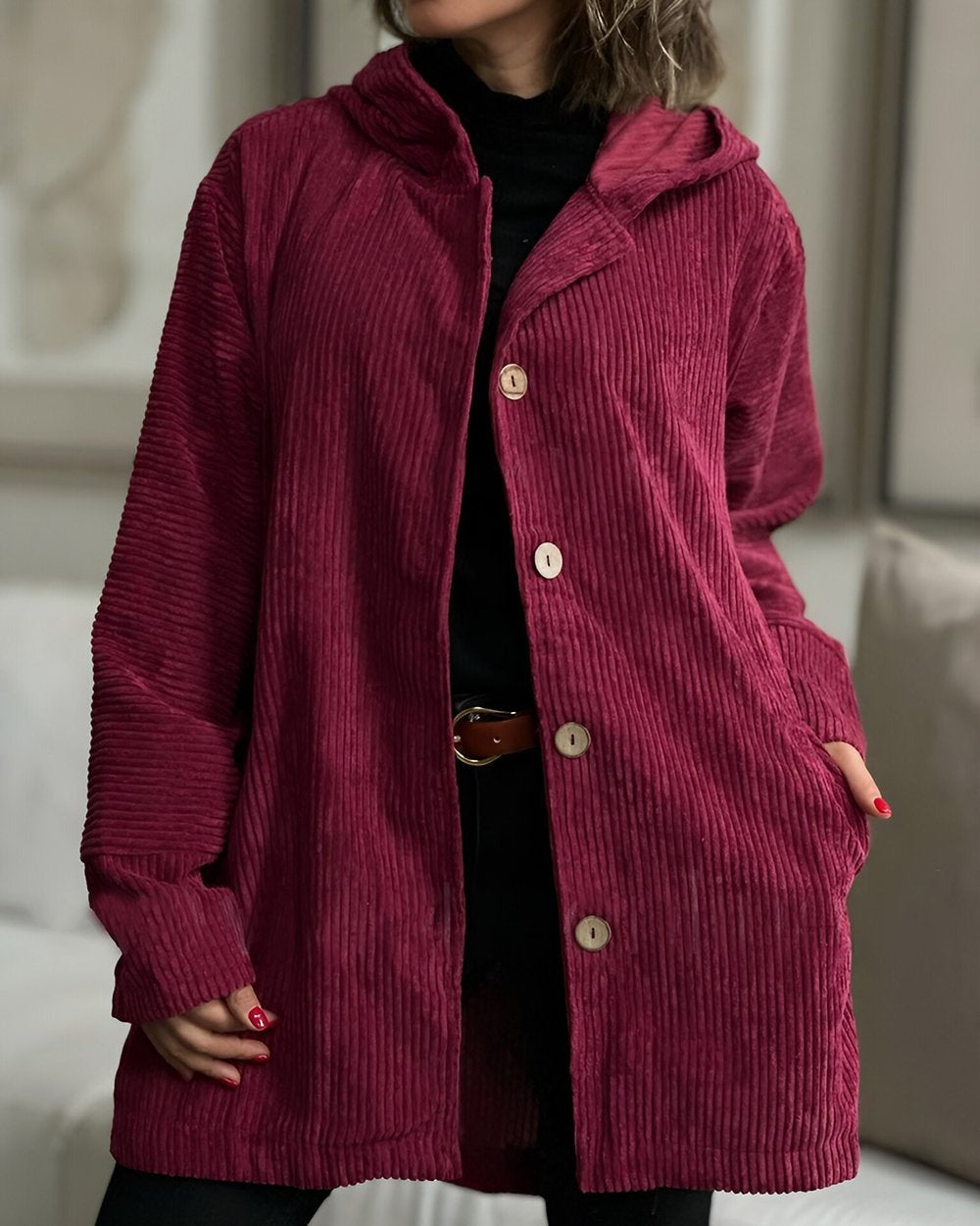 Women's Long Cardigan for Elegant Layering in Red
