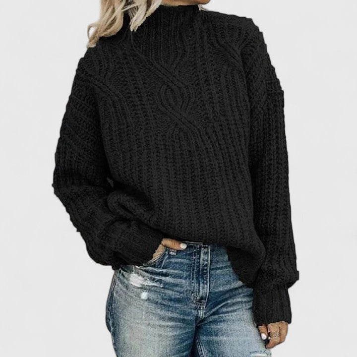 Women's Long Cardigan in Black Cable Knit in Black