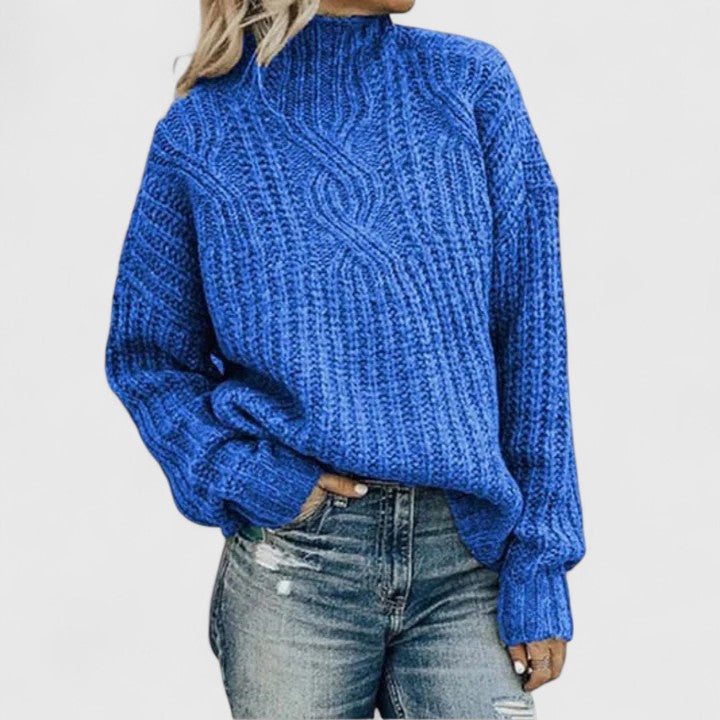 Women's Long Cardigan in Black Cable Knit in Blue