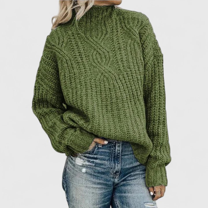 Women's Long Cardigan in Black Cable Knit in Green