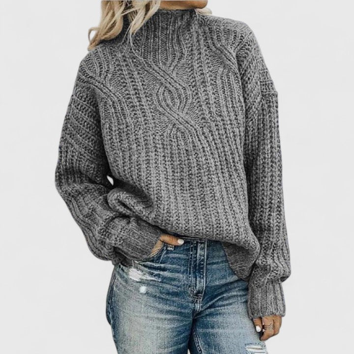 Women's Long Cardigan in Black Cable Knit in Grey