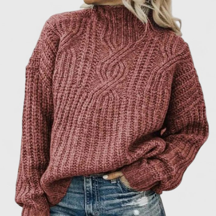Women's Long Cardigan in Black Cable Knit in Pink