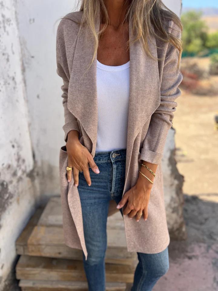 Women's Long Casual Cardigan for Autumn in Aprikose