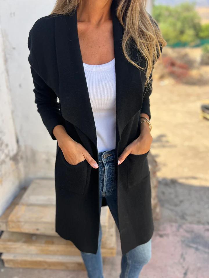 Women's Long Casual Cardigan for Autumn in Black