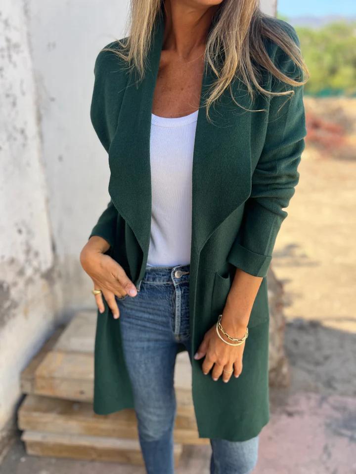 Women's Long Casual Cardigan for Autumn in Dark Green