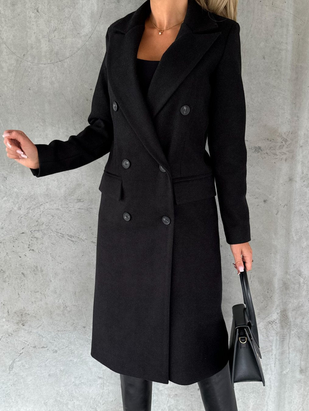 Women's Long Double-Breasted Autumn Coat in Black