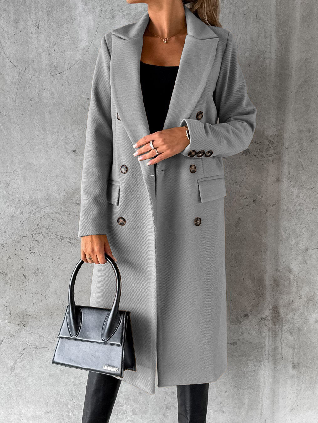 Women's Long Double-Breasted Autumn Coat in Grey