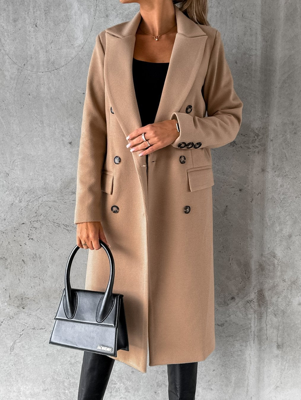 Women's Long Double-Breasted Autumn Coat in Khaki