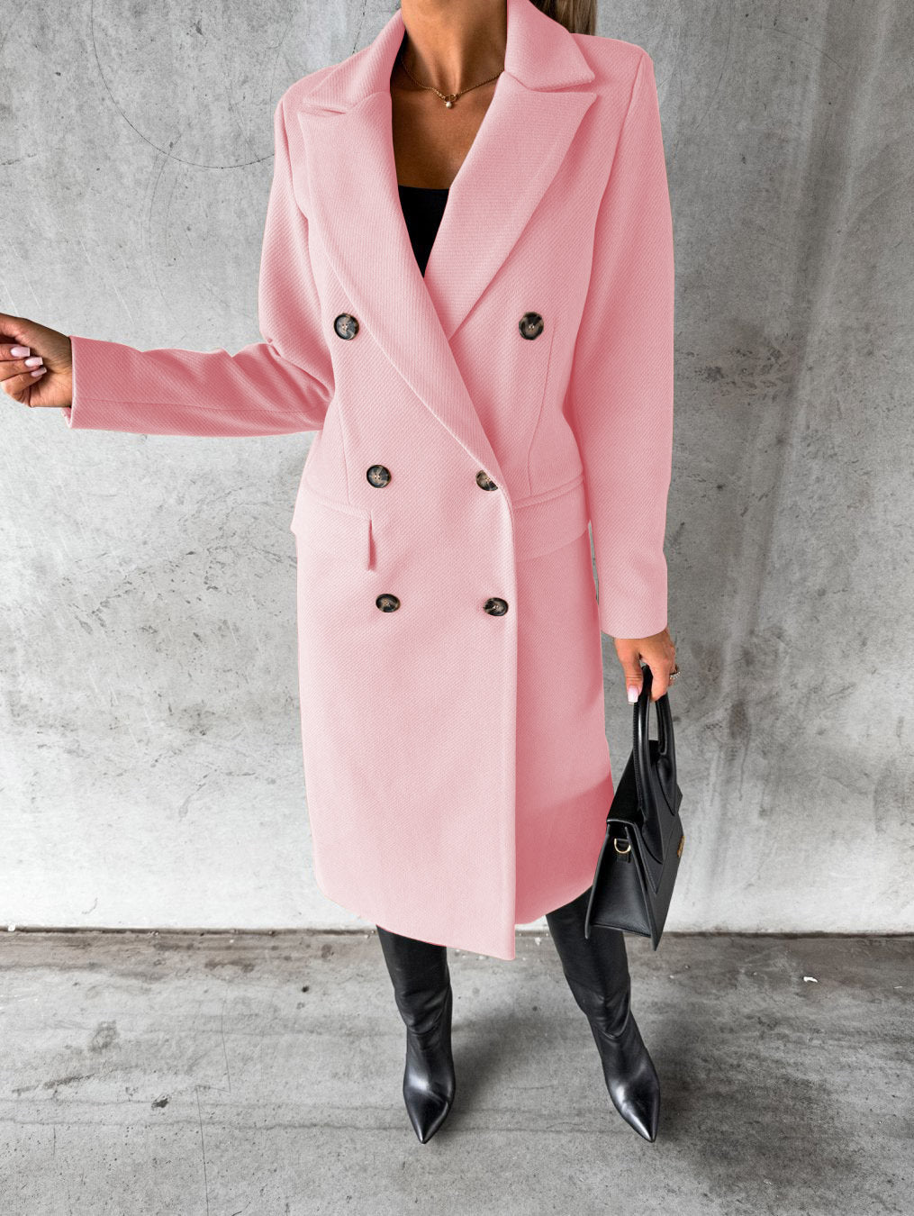 Women's Long Double-Breasted Autumn Coat in Pink