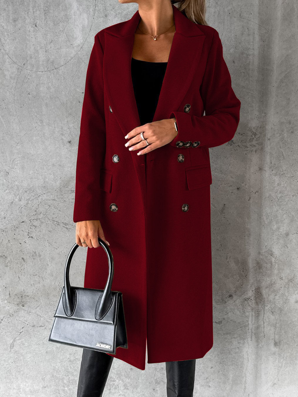 Women's Long Double-Breasted Autumn Coat in Wine 1