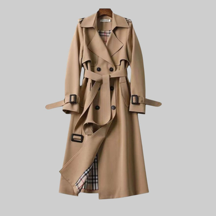 Women's Long Double-Breasted Tailored Trenchcoat in Beige