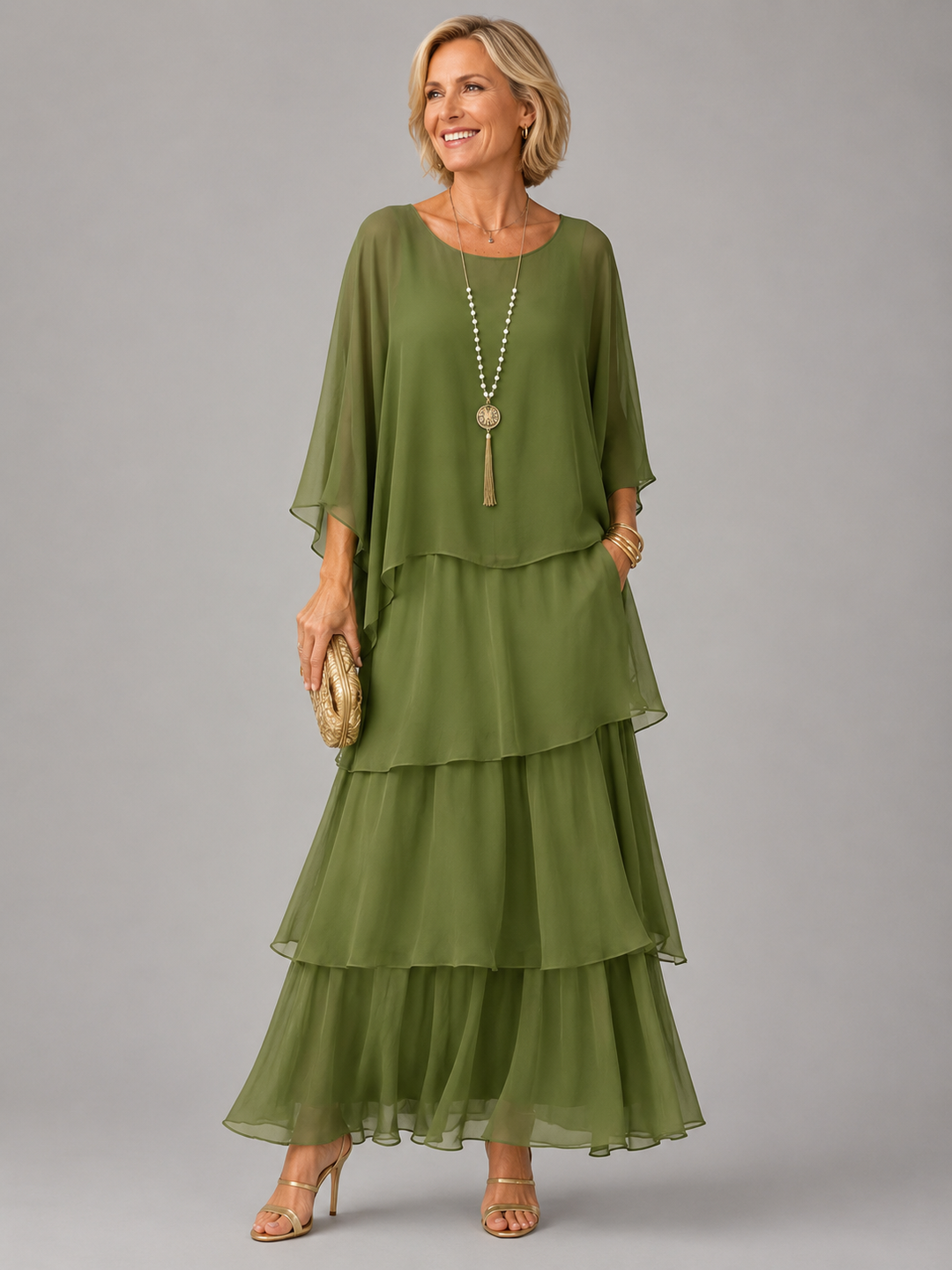 Women's Long Evening Dress for Autumn Weddings in Dark Green