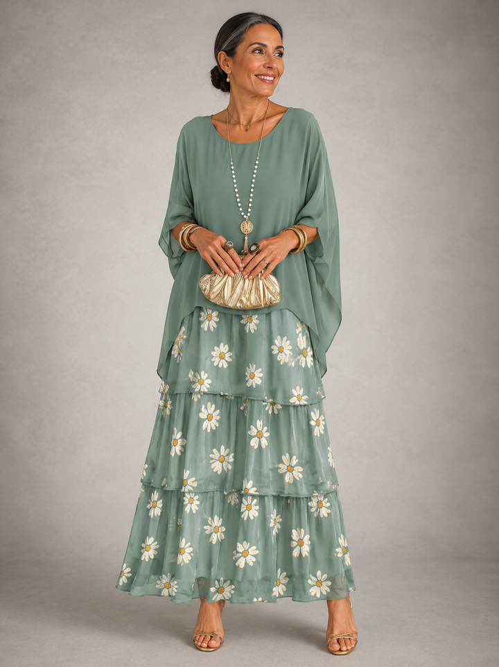 Women's Long Evening Dress for Autumn Weddings in Faded Green