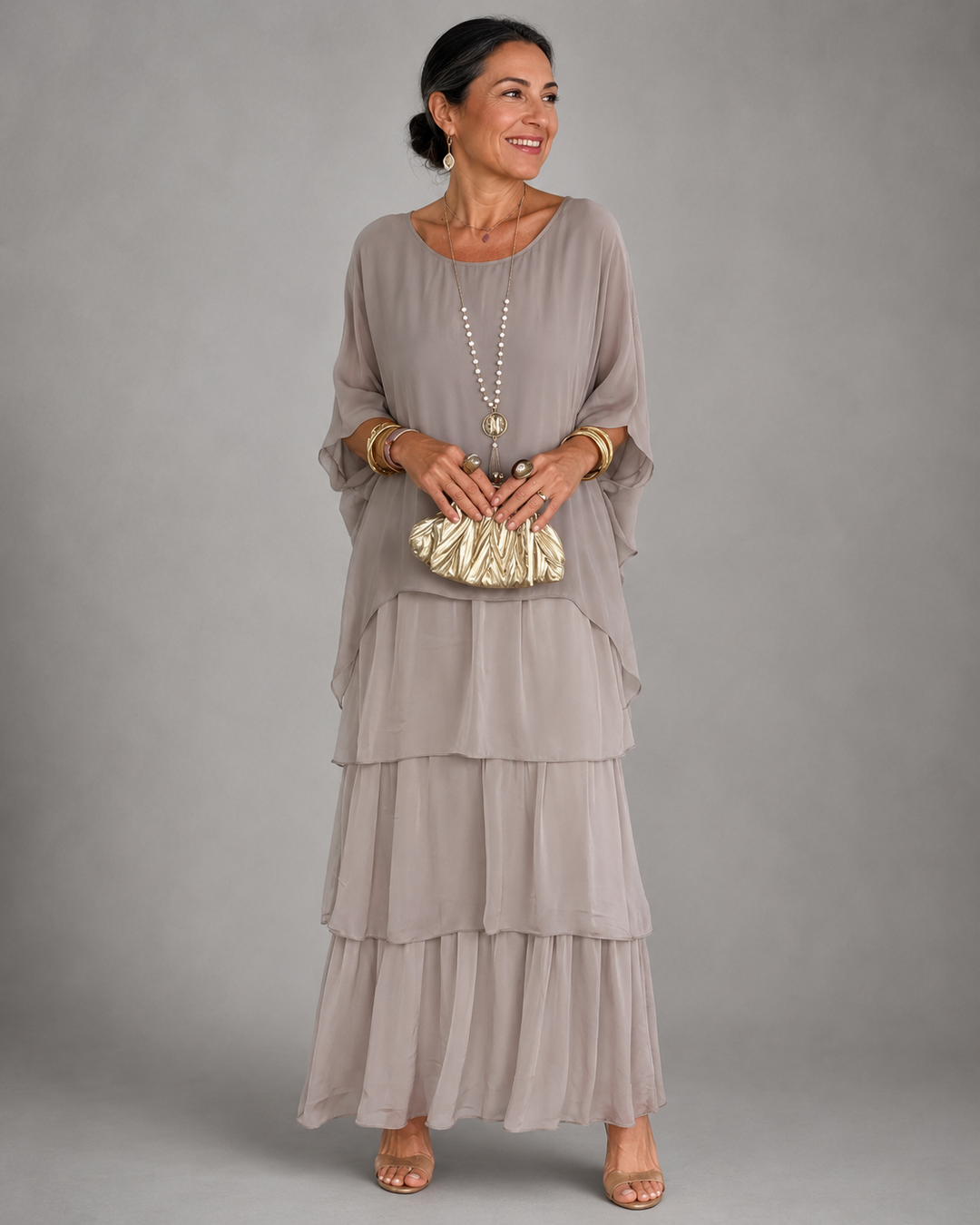 Women's Long Evening Dress for Autumn Weddings in Grey