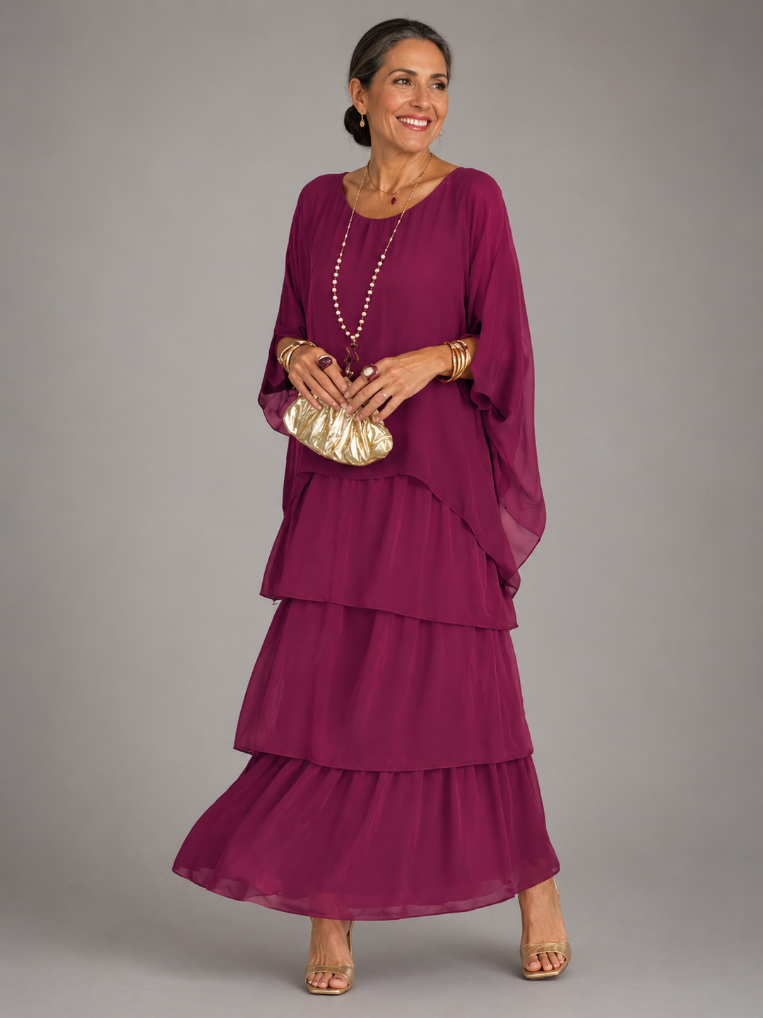 Women's Long Evening Dress for Autumn Weddings in Purple