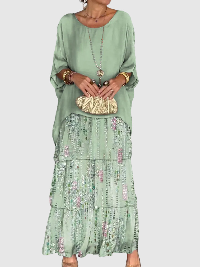 Women's Long Evening Dress for Autumn Weddings in Whitish Green