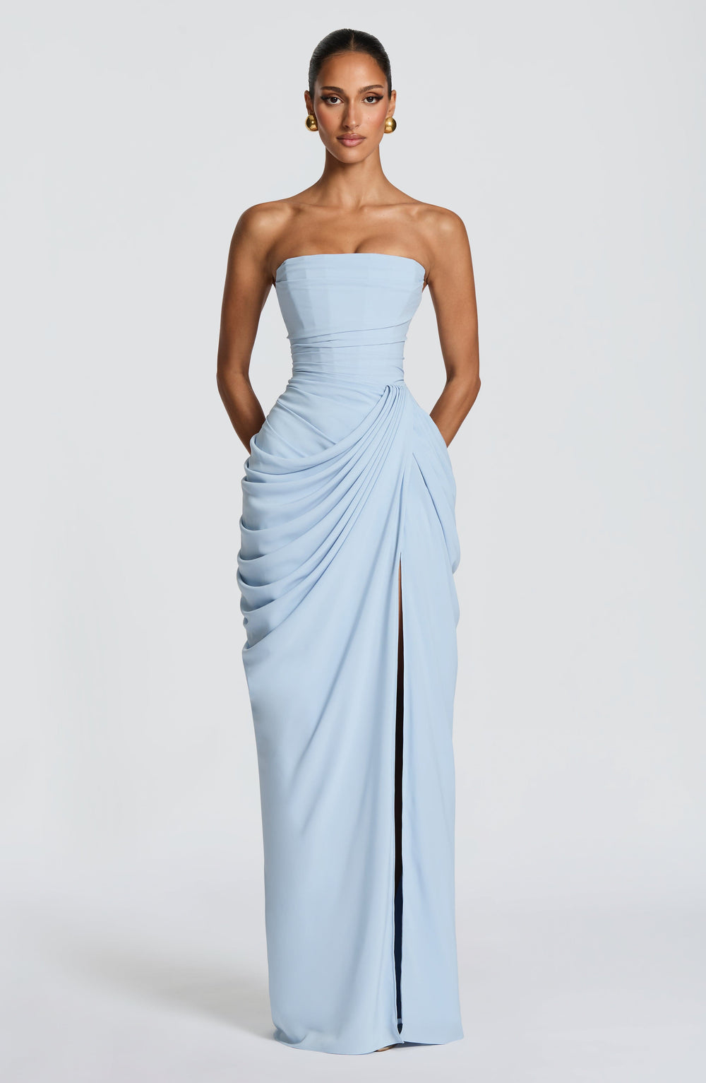 Women's Long Evening Dress with Draped Slit (2)