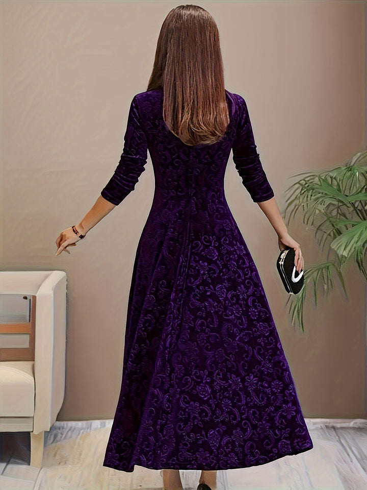 Women's Long Evening Dress with Floral Velvet Design (7)