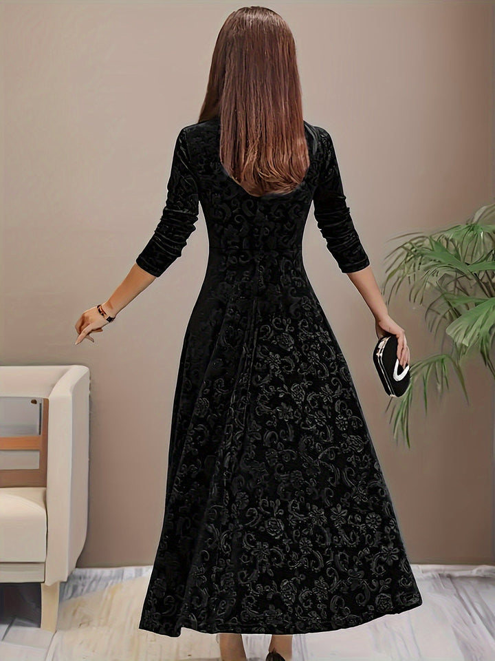 Women's Long Evening Dress with Floral Velvet Design (9)