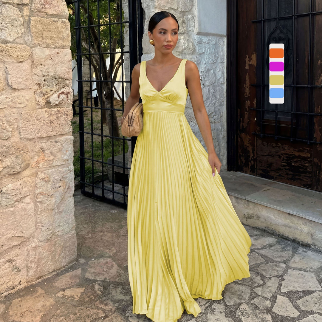 Women's Long Evening Dress with Flowing Pleats