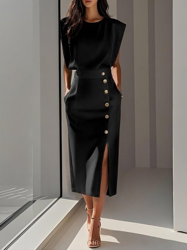 Women's Long Evening Midi Dress for Weddings in Black