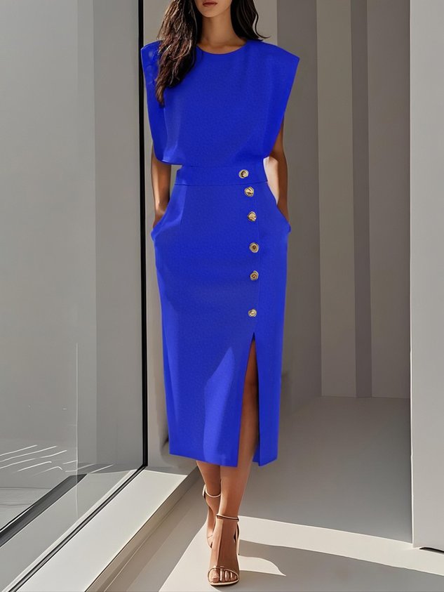 Women's Long Evening Midi Dress for Weddings in Blue