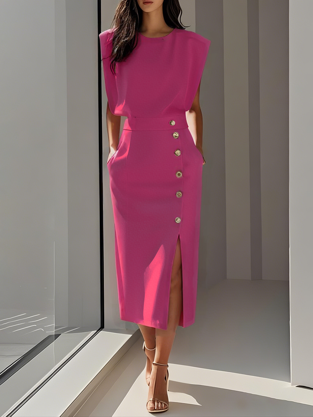 Women's Long Evening Midi Dress for Weddings in Dark Pink
