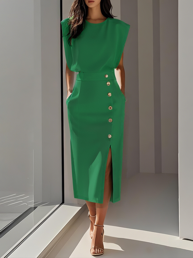 Women's Long Evening Midi Dress for Weddings in Green
