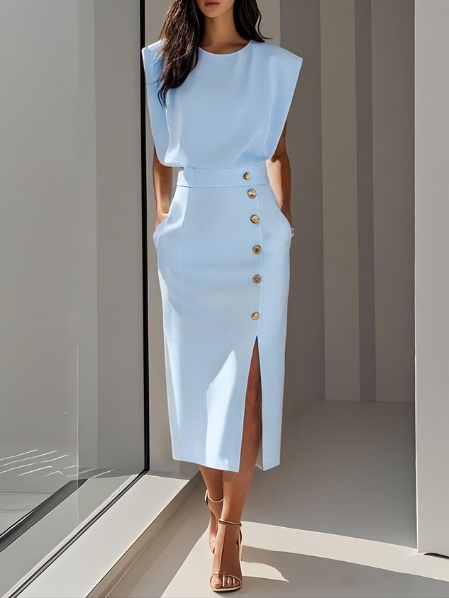 Women's Long Evening Midi Dress for Weddings in Light Blue
