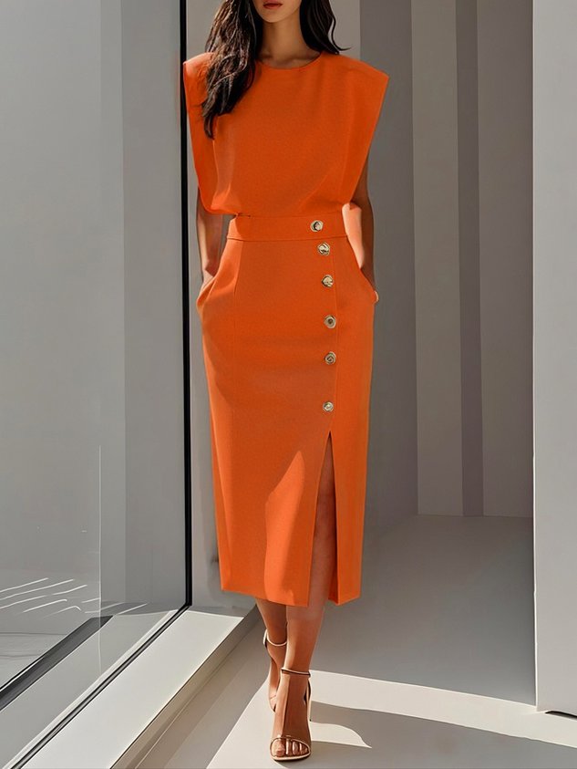 Women's Long Evening Midi Dress for Weddings in Orange